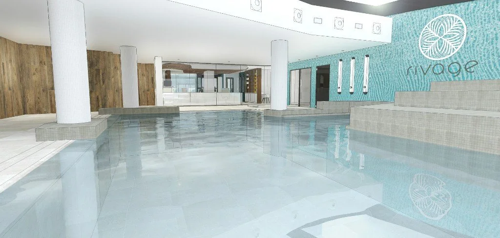 Espace piscine intérieure de Rivage Thalasso & Spa avec son logo